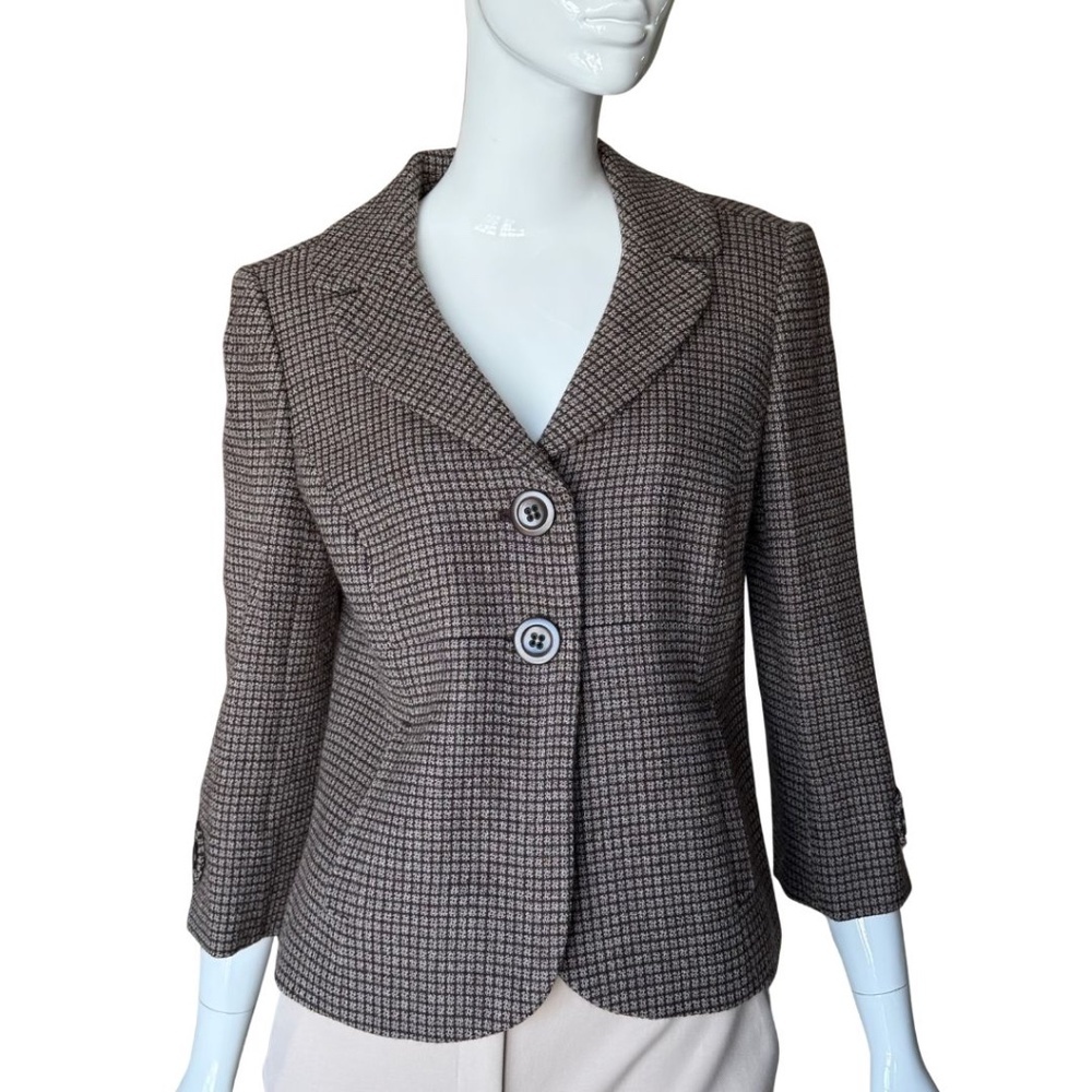 Ann Taylor (Original Ann Taylor) Brown/Cream Wool Blend 2-Button Jacket Size 8 - Picture 6 of 10